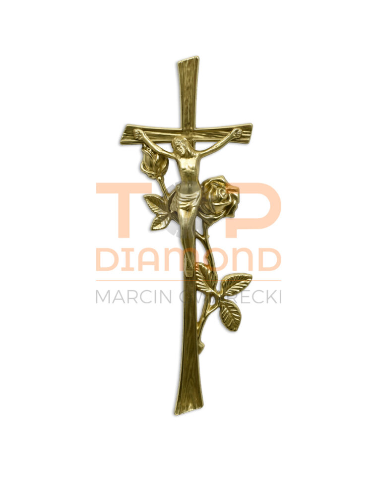 KRZYŻ Z WIZERUNKIEM MOSIĘŻNY 40cm OPLATANY RÓŻĄ ZŁOTY