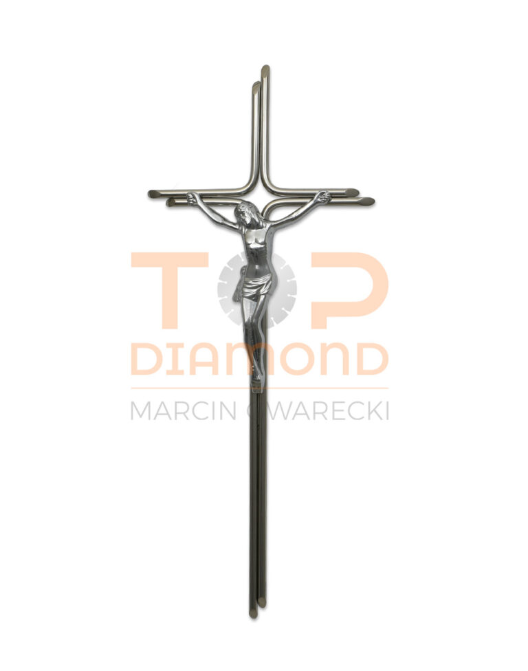 KRZYŻ ZE STALI NIERDZEWNEJ 2 PRĘTY OKRĄGŁE Z WIZERUNKIEM - 45 cm Z WIZERUNKIEM