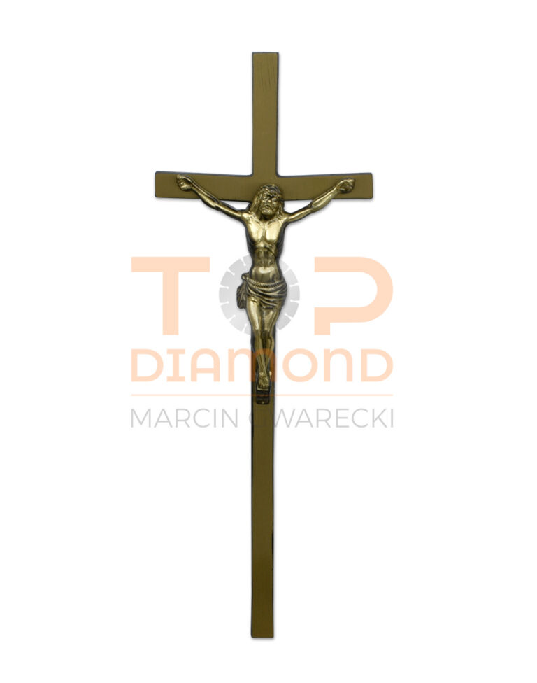 KRZYŻ MOSIĘŻNY 2x1cm ZŁOTY Z WIZERUNKIEM - 50 cm Z WIZERUNKIEM