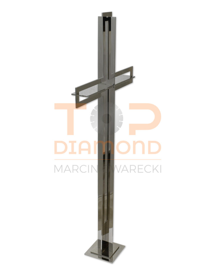 KRZYŻ ZE STALI NIERDZEWNEJ Z PŁASKOWNIKIEM W RAMCE