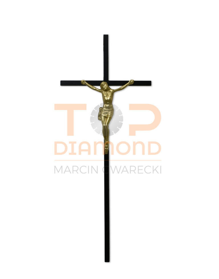 KRZYŻ PROSTY Z WIZERUNKIEM ZŁOTY1cm CZARNY