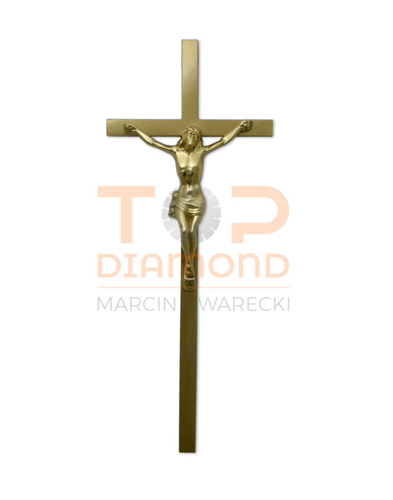KRZYŻ Z WIZERUNKIEM MOSIĘŻNY 50cm ŻÓŁTY PŁASKI 2×1